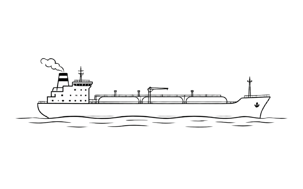 Hand-drawn sketch of a tanker ship on water